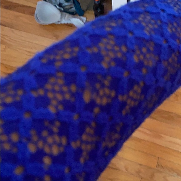 Royal Blue Formal Dress with Mesh Sleeves - Picture 5 of 6